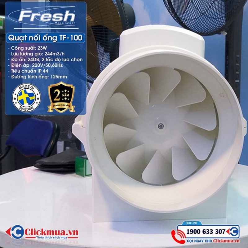 Quạt cấp khí tươi nối ống FRESH Nhập khẩu châu âu