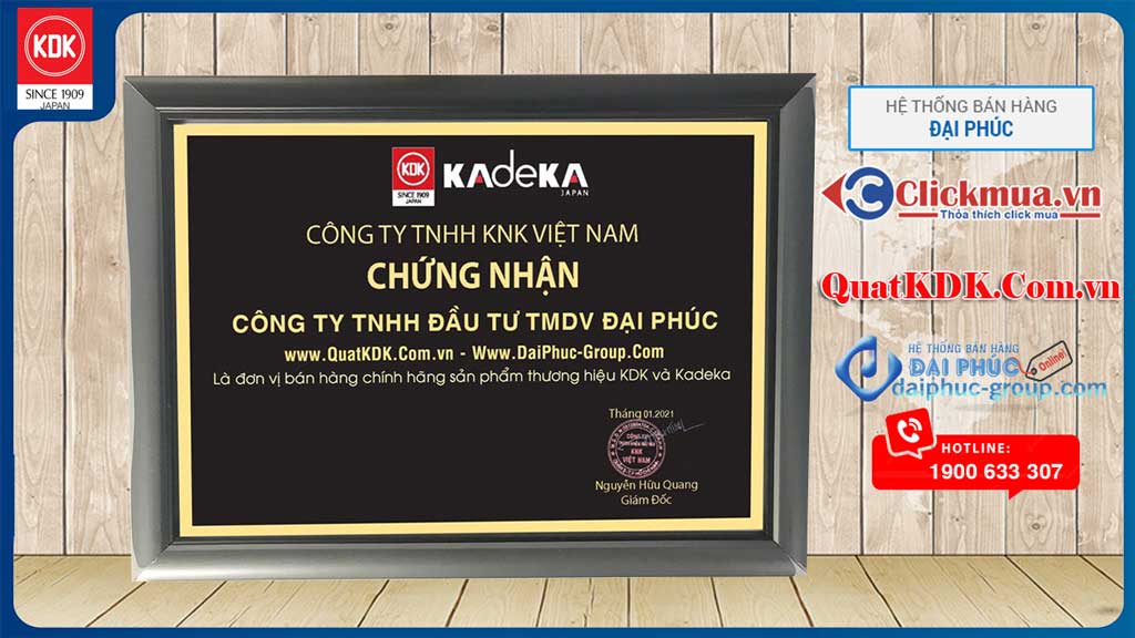 Chứng nhận đại lý chính thức KDK và Kadeka Clickmua